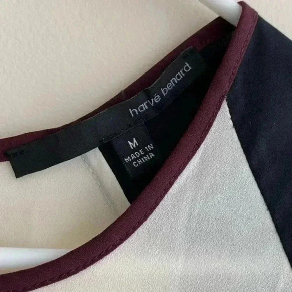 Harvé Benard Multicolor Short Sleeve Blouse (White/Navy/Maroon) w/ Zipper Back - Picture 3 of 8